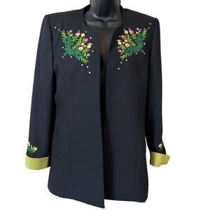 Vintage 90’s Y2K Criscione Black Floral Embroidered Blazer Jacket